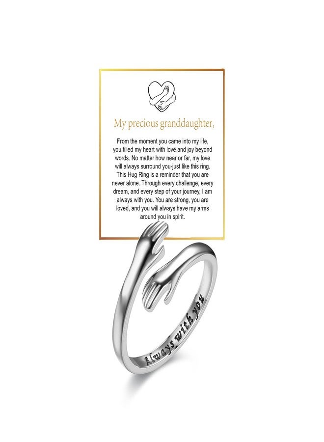 DivaGlamz From Grandma For Granddaughter Hug Ring, With “Always With You” Adjustable Stainless Steel Inspirational Rings Unique Birthday Gift Jewelry (Hug Silver) - Image 1